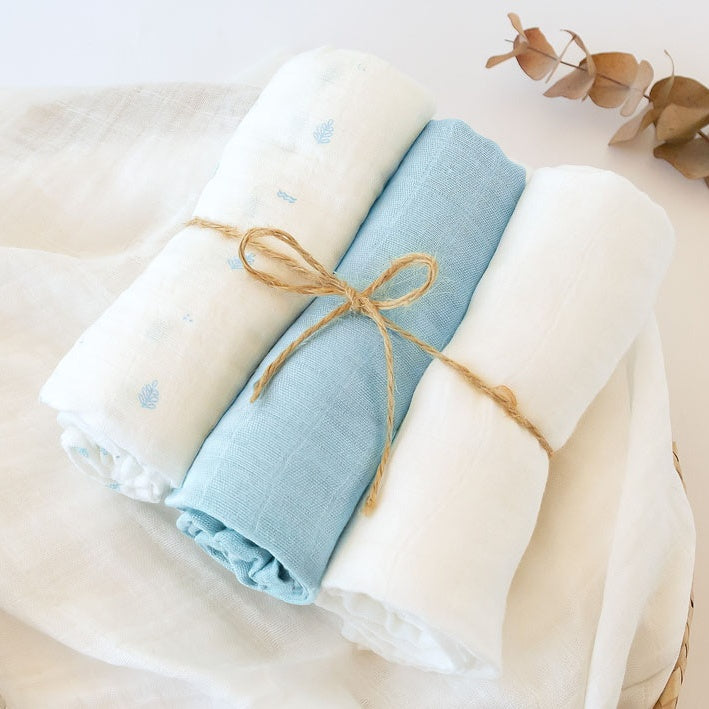 Kiokids - Conjunto 3 Fraldas Musselina - Azul