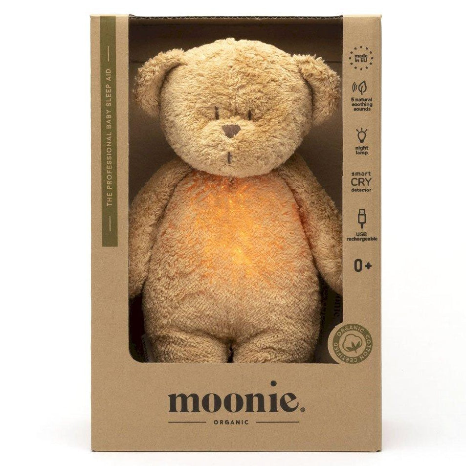Moonie - Oso Polar de Peluche con Luz y Sonido, Natural y Orgánico - Capuchino