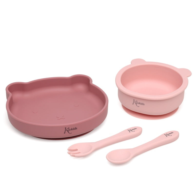 Kiokids - Conjunto de Refeição em Silicone - Rosa